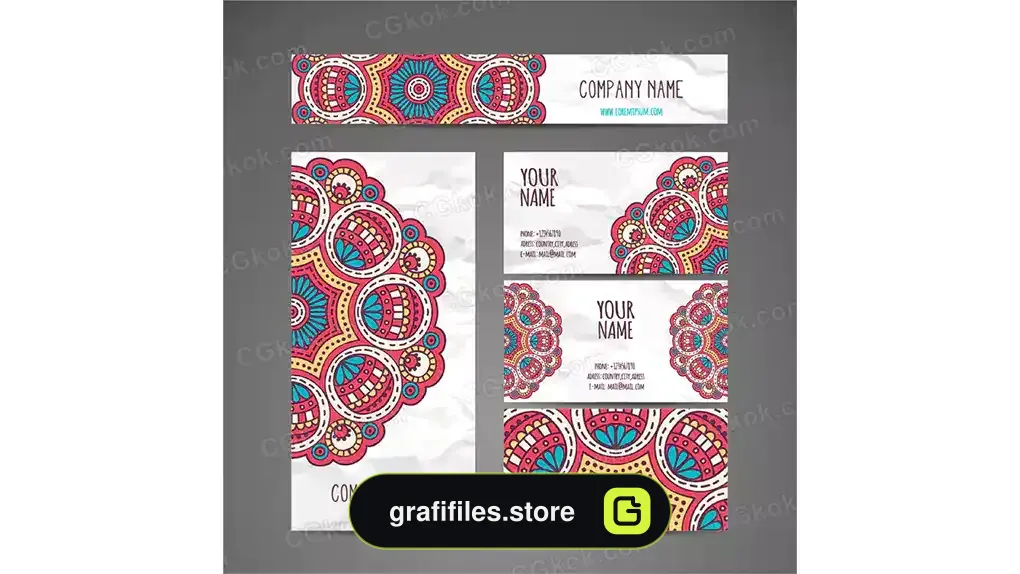 دانلود وکتور ست اداری ماندالا Stationery with mandalas