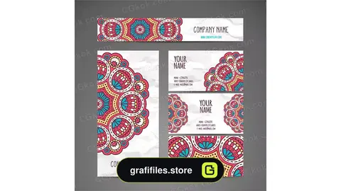 دانلود وکتور ست اداری ماندالا Stationery with mandalas