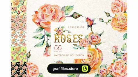 دانلود کلیپ آرت آبرنگی گل رز Stylish Rose Watercolor Png