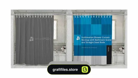 دانلود موکاپ پرده حمام Sublimation Shower Curtain Mockup