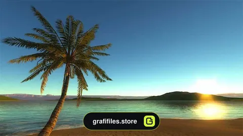 دانلود بک گراند موشن گرافیک غروب خورشید در ساحل گرمسیری Sun Setting On Tropical Beach