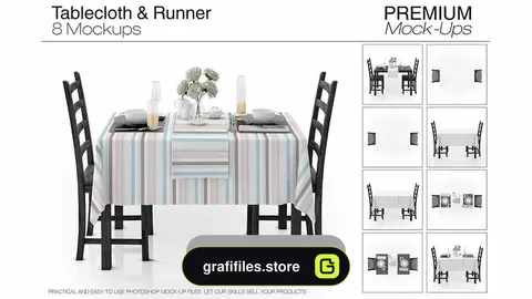 دانلود موکاپ رو میزی و رانر Tablecloth &amp; Runner Mockup Set