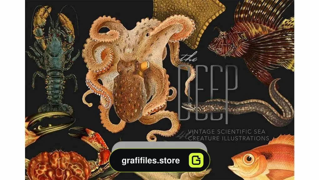 دانلود کلیپ آرت موجودات دریایی The Deep Sea Creature Illustrations