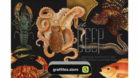 دانلود کلیپ آرت موجودات دریایی The Deep Sea Creature Illustrations