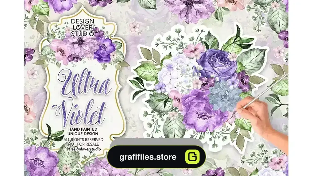 دانلود کلیپ آرت گل بنفش آبرنگی Ultra violet watercolor design