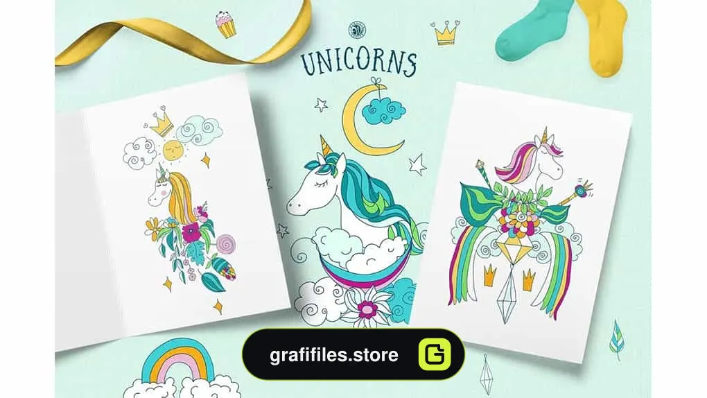 دانلود وکتور و کلیپ آرت اسب تک شاخ Unicorns Illustrations