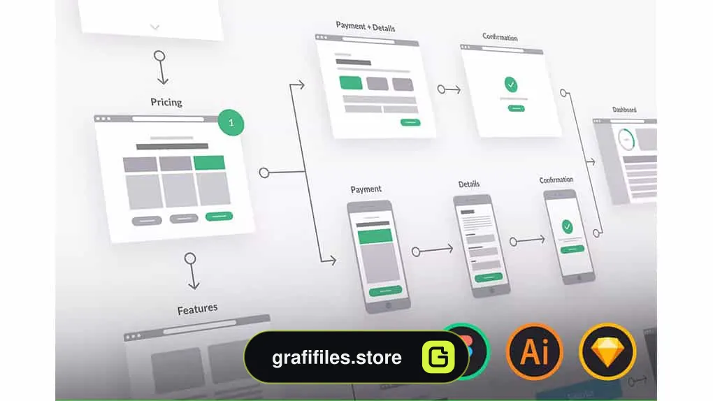 دانلود طرح لایه باز فلوچارت تجربه کاربری UX Flowchart Cards