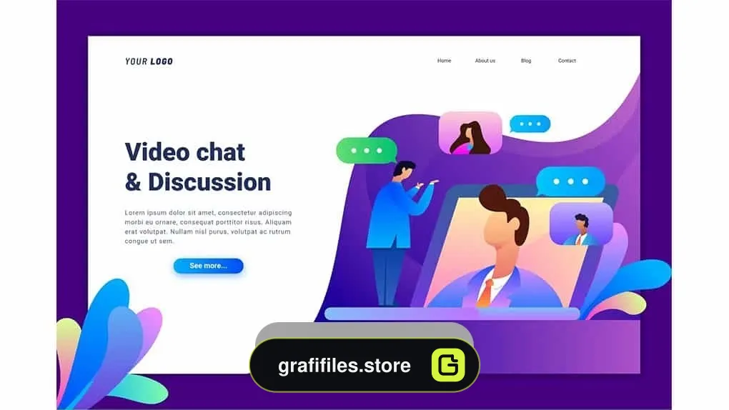 دانلود طرح وکتور لندینگ پیج چت تصویری Video Chat Landing Page