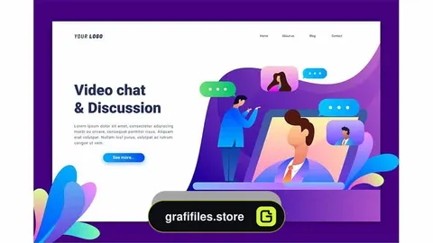 دانلود طرح وکتور لندینگ پیج چت تصویری Video Chat Landing Page