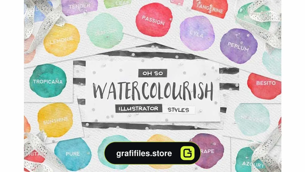 دانلود استایل آماده ایلوستریتور آبرنگی Watercolor AI Styles + EXTRAS