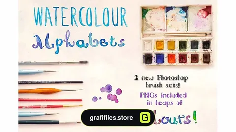 دانلود براش فتوشاپ و ایلستریتور آبرنگی 2 Watercolor Alphabet Brush Sets