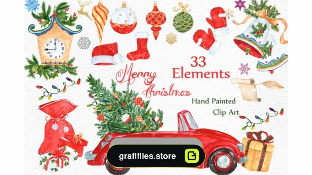 دانلود کلیپ آرت آبرنگی کریسمس Watercolor Christmas Clipart
