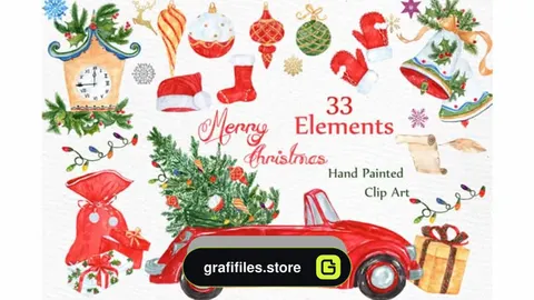 دانلود کلیپ آرت آبرنگی کریسمس Watercolor Christmas Clipart
