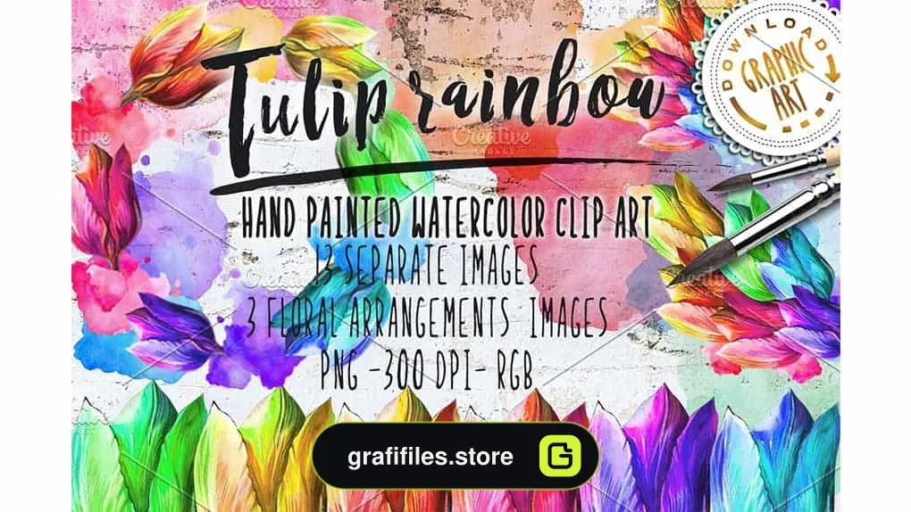 دانلود کلیپ آرت آبرنگی گل Watercolor clipart Tulip wreath