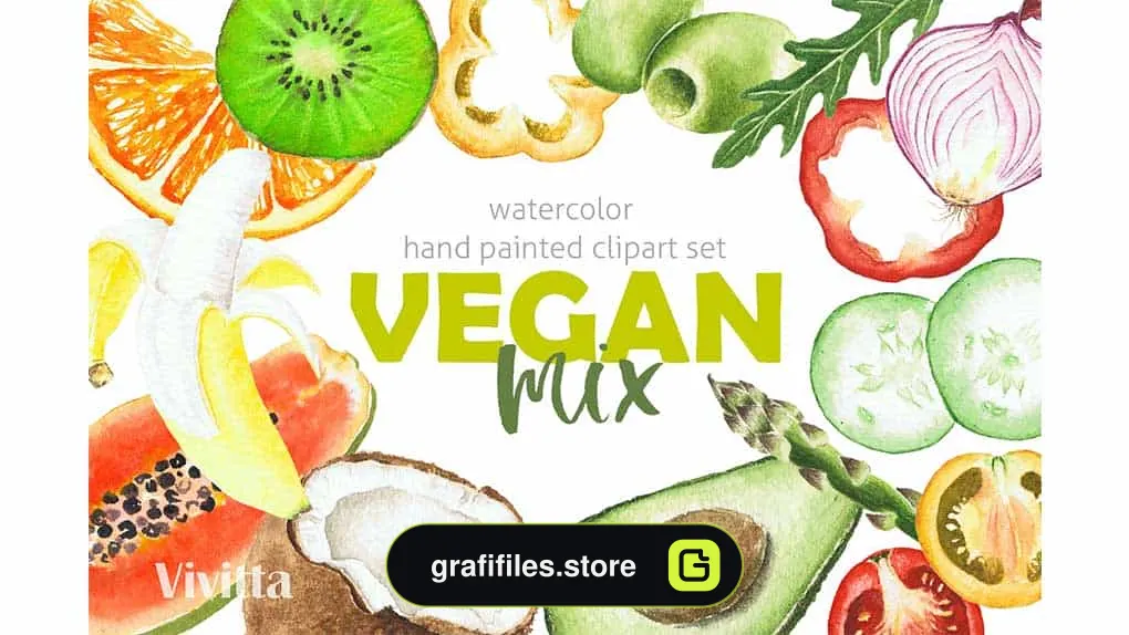 دانلود کلیپ آرت میوه تابستان Watercolor clipart Vegan Mix summer