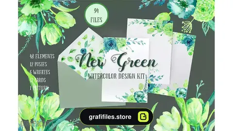 دانلود کیت طراحی آبرنگی Watercolor Design Kit New Green