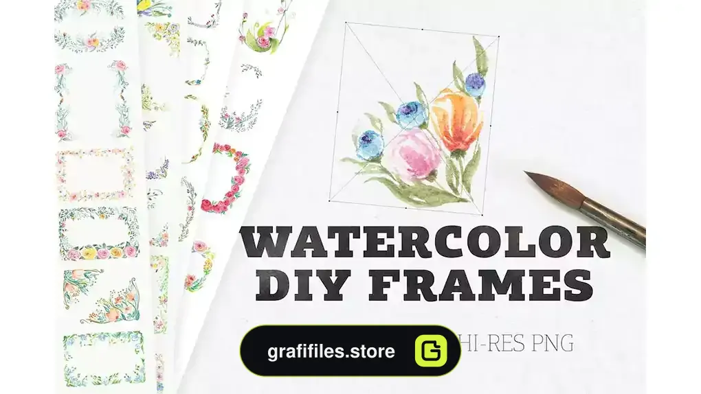 دانلود طرح لایه باز قاب و فریم آبرنگی Watercolor DIY Frames