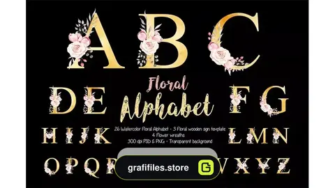 دانلود کلیپ آرت حروف الفبا با گل آبرنگی Watercolor Floral Alphabet