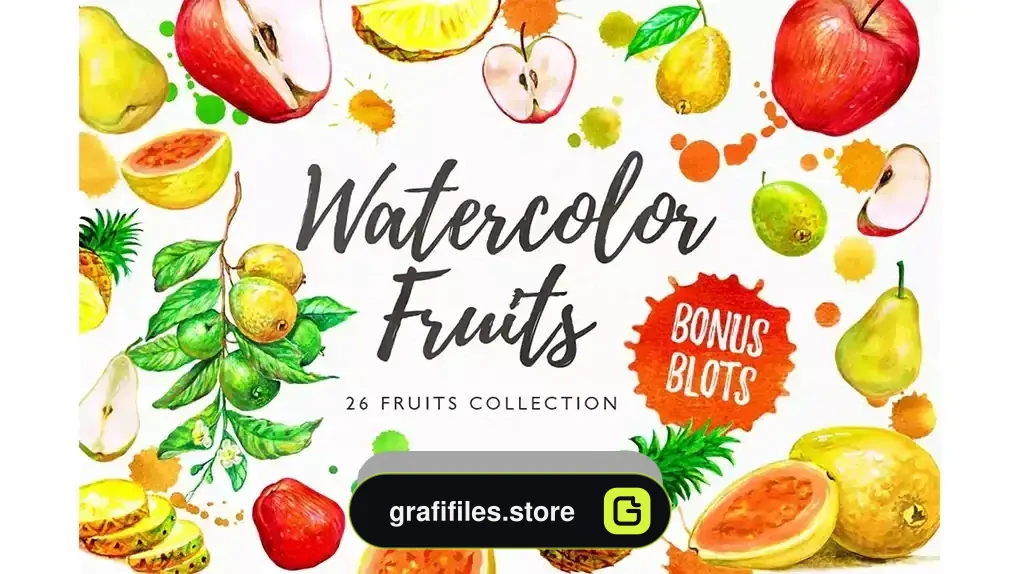 دانلود کلیپ آرت میوه آبرنگی Watercolor Fruits