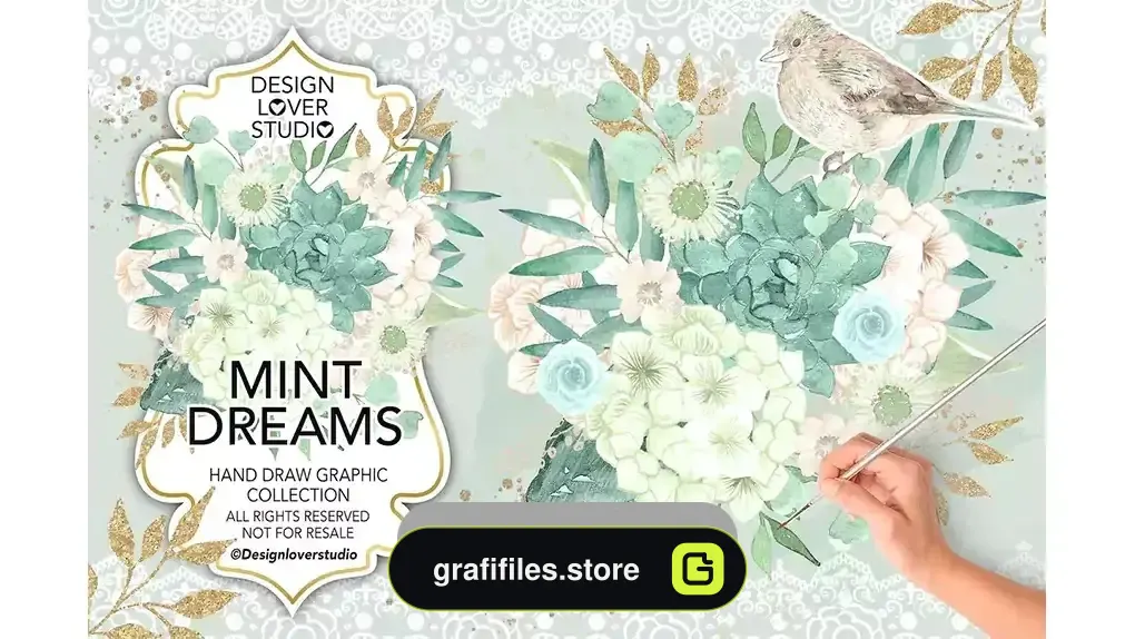 دانلود کلیپ آرت نعنا آبرنگی Watercolor MINT DREAMS design