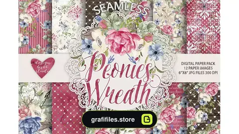 دانلود بک گراند کاغذ دیجیتال گل پئونی Watercolor Peonies digital papers