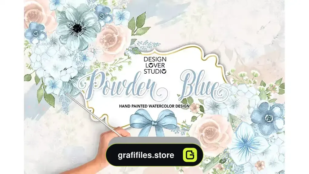 دانلود کلیپ آرت گل آبرنگی Watercolor POWDER BLUE design