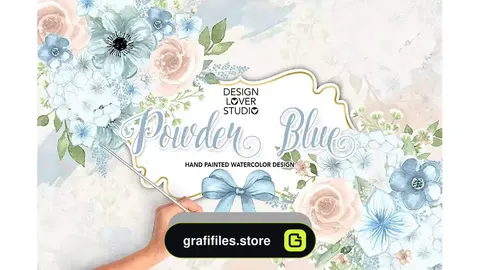 دانلود کلیپ آرت گل آبرنگی Watercolor POWDER BLUE design