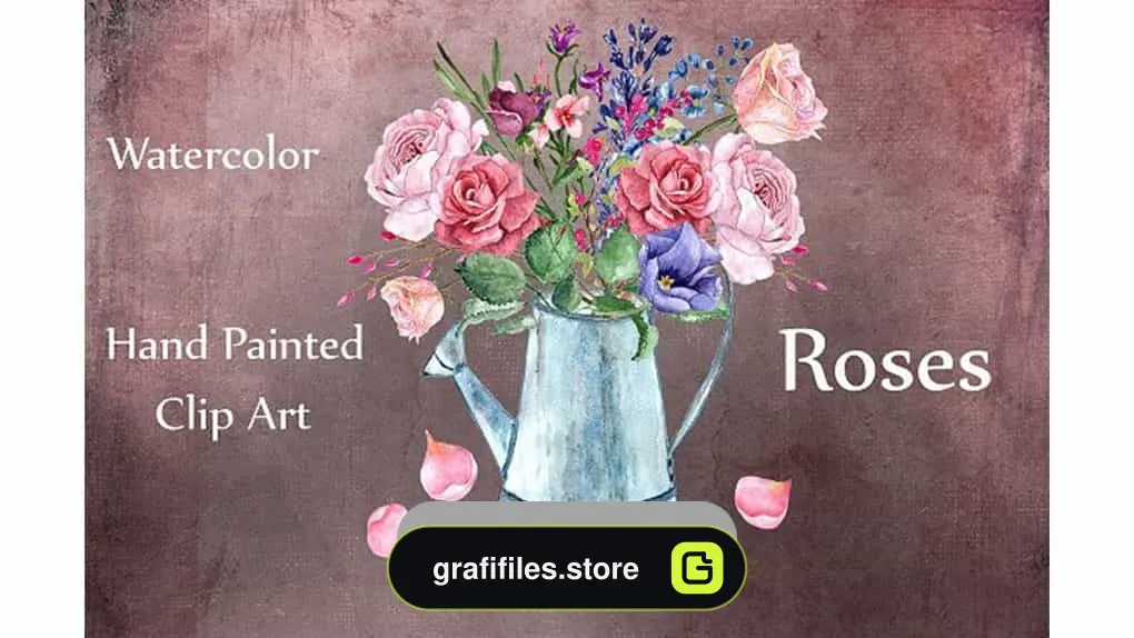 دانلود کلیپ آرت گل رز آبرنگی Watercolor Roses Clipart