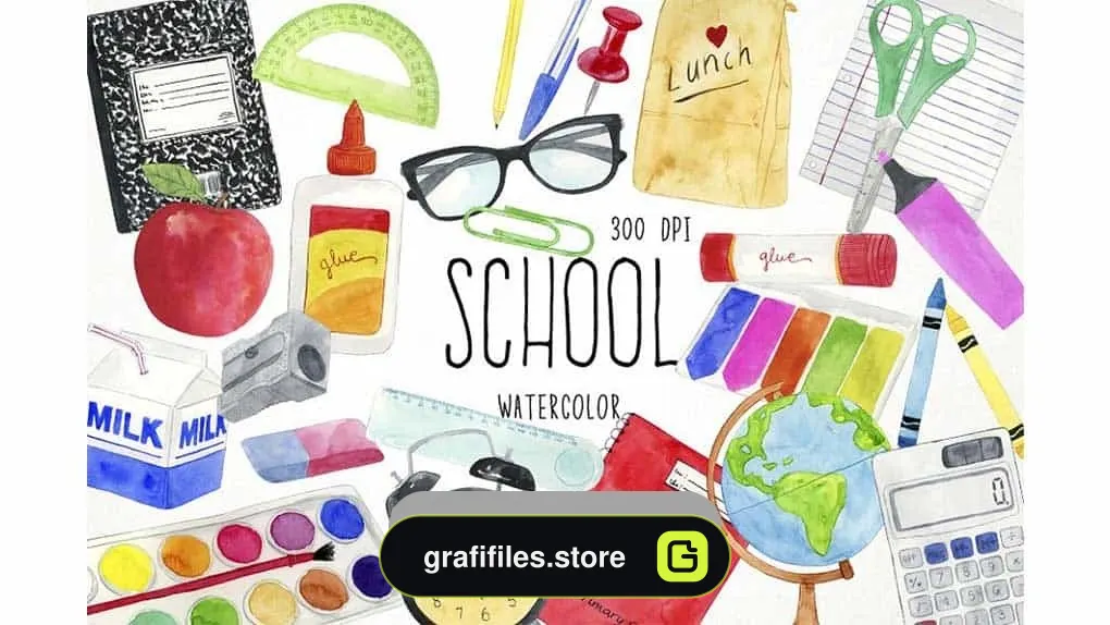 دانلود کلیپ آرت مدرسه Watercolor School Clipart