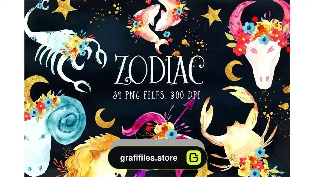 دانلود کلیپ آرت آبرنگی Watercolor Zodiac