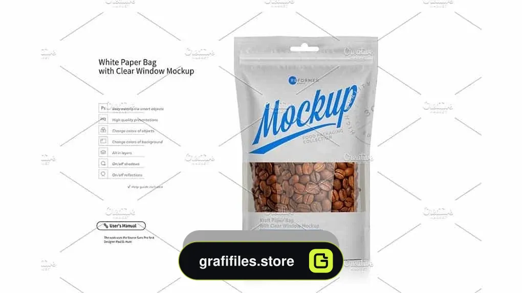 دانلود موکاپ بسته بندی کاغذی White Paper Bag Doypack Mock-up