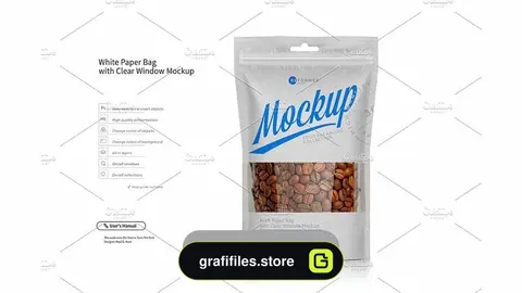 دانلود موکاپ بسته بندی کاغذی White Paper Bag Doypack Mock-up