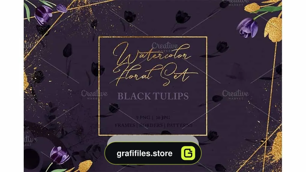 دانلود کلیپ آرت گل لاله سیاه Wonderful Black Tulips PNG Set