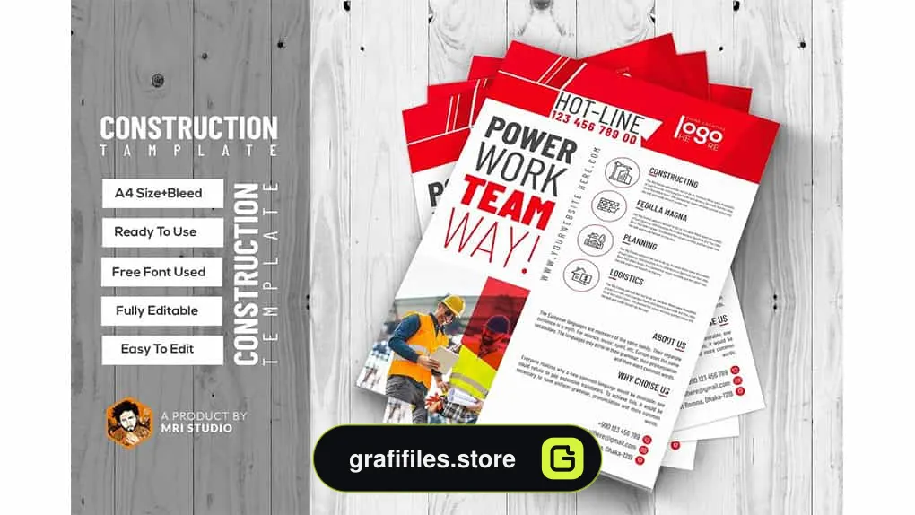 وکتور تراکت خدمات ساخت و ساز Construction Flyer Template