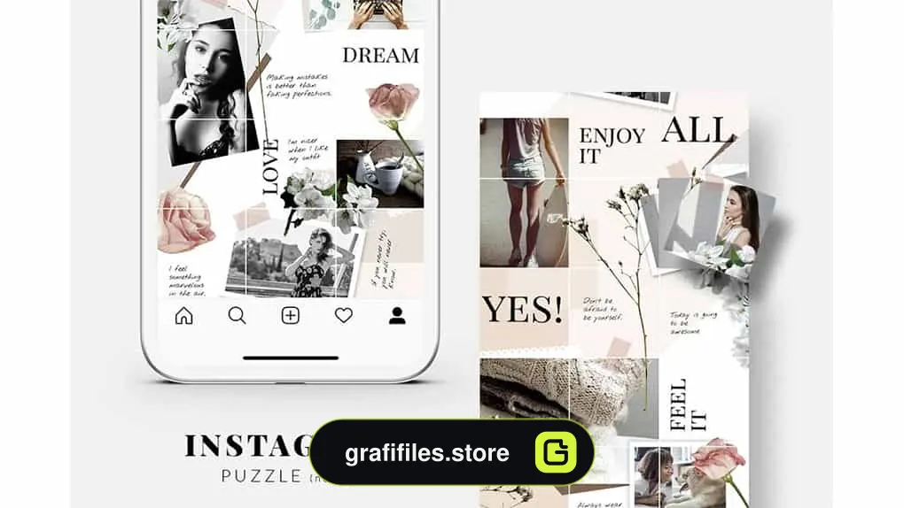 فایل لایه باز پست پازلی اینستاگرام Floral