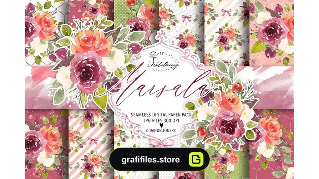 بک گراند کاغذ دیجیتال Watercolor Marsala digital paper pack