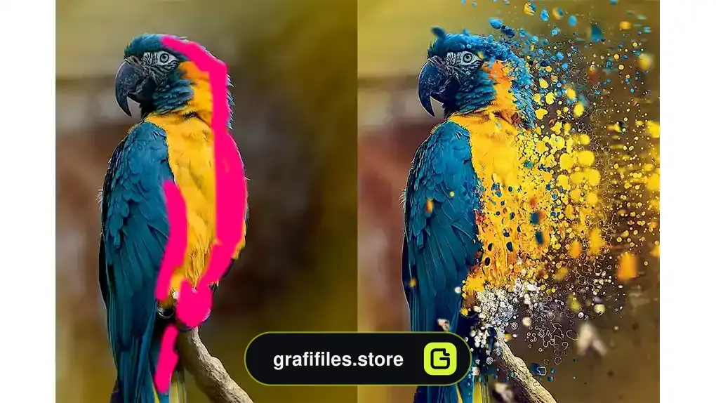 دانلود اکشن فتوشاپ افکت ذرات پراکنده بر روی تصویر Dispersion 2 Photoshop Action