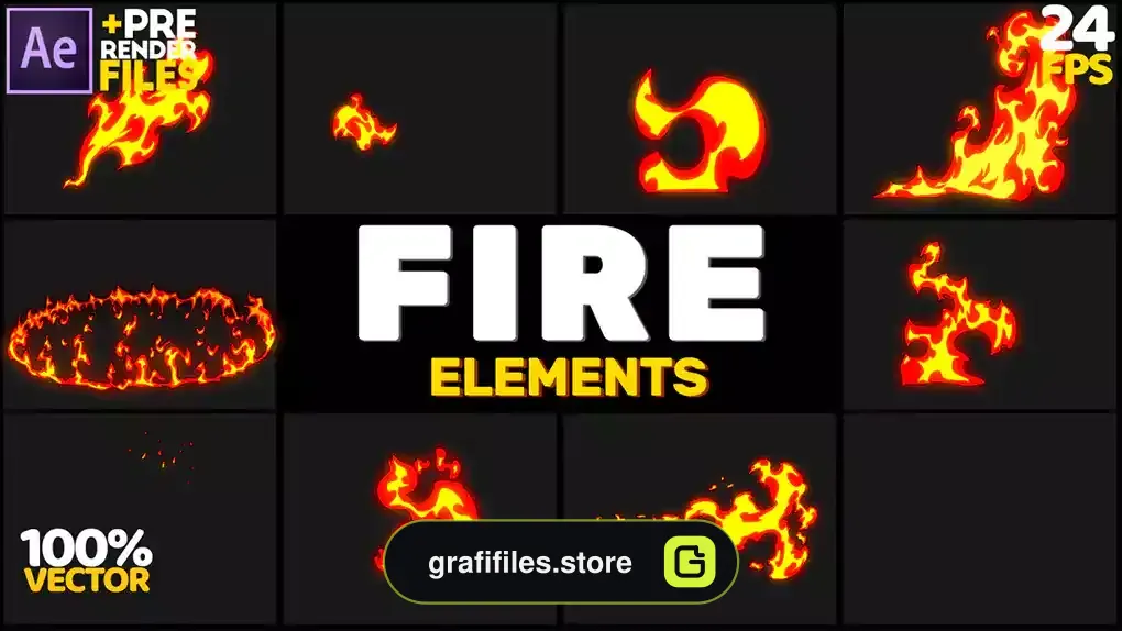 پروژه افترافکت افکت کارتونی آتش Fire Elements