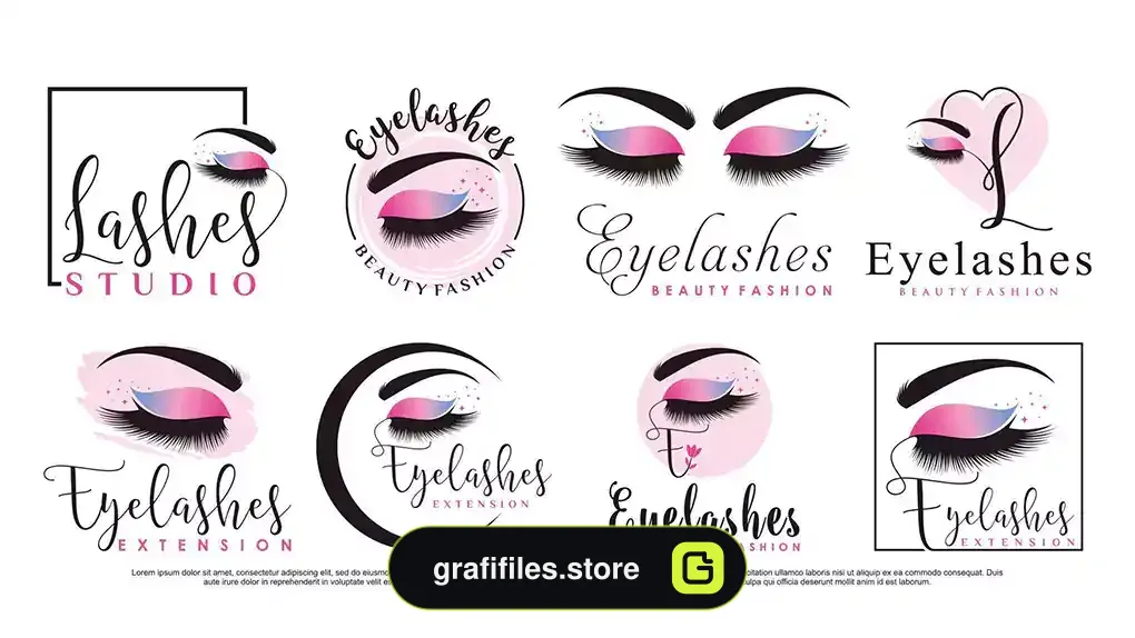 طرح وکتور لوگو سالن اکستنشن مژه Set of eyelash extension logo design