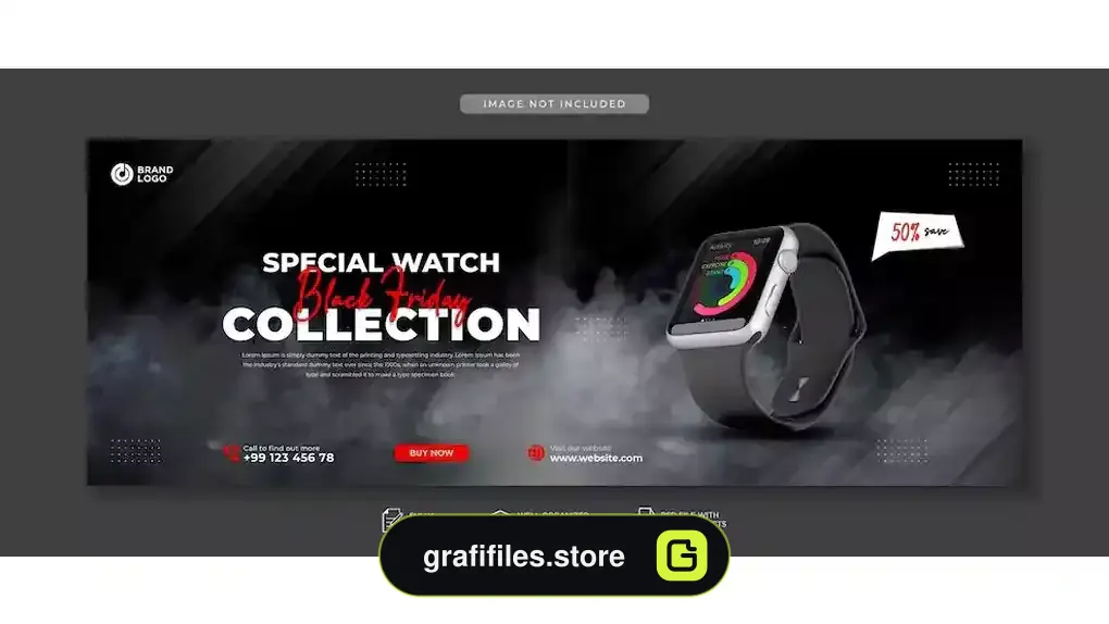 طرح لایه باز کاور فیسبوک بلک فرایدی Black friday watch sale social media facebook cover template