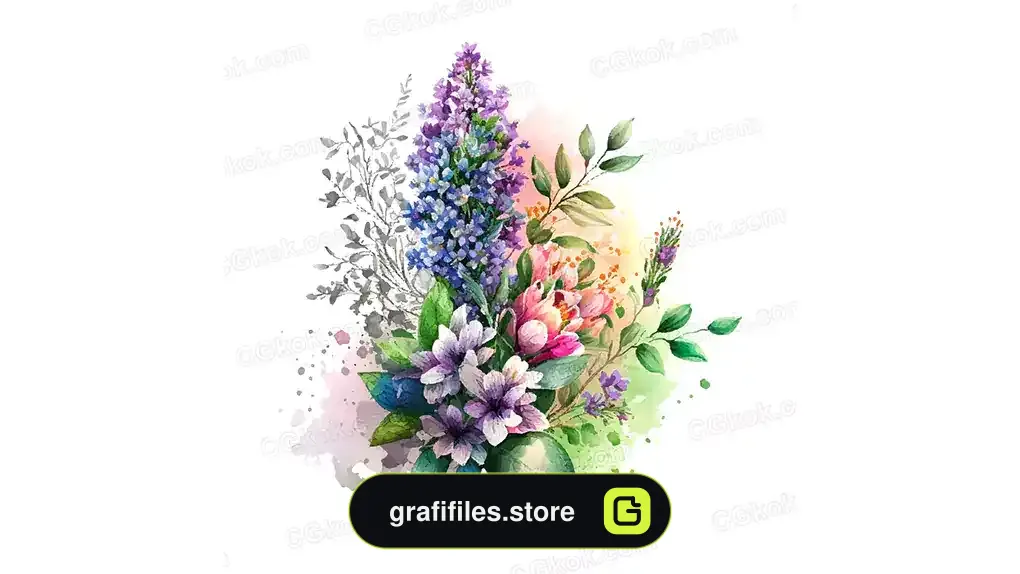 وکتور دسته گل بهاری آبرنگی