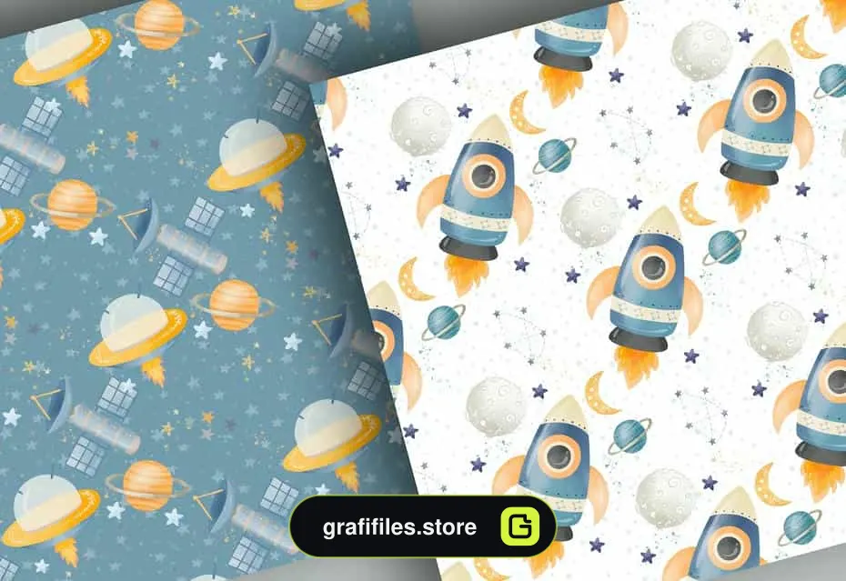 دانلود بک گراند کاغذ دیجیتال فضانورد Astronaut digital paper pack - 10 بک گراند کاغذ دیجیتال فضانورد - 9