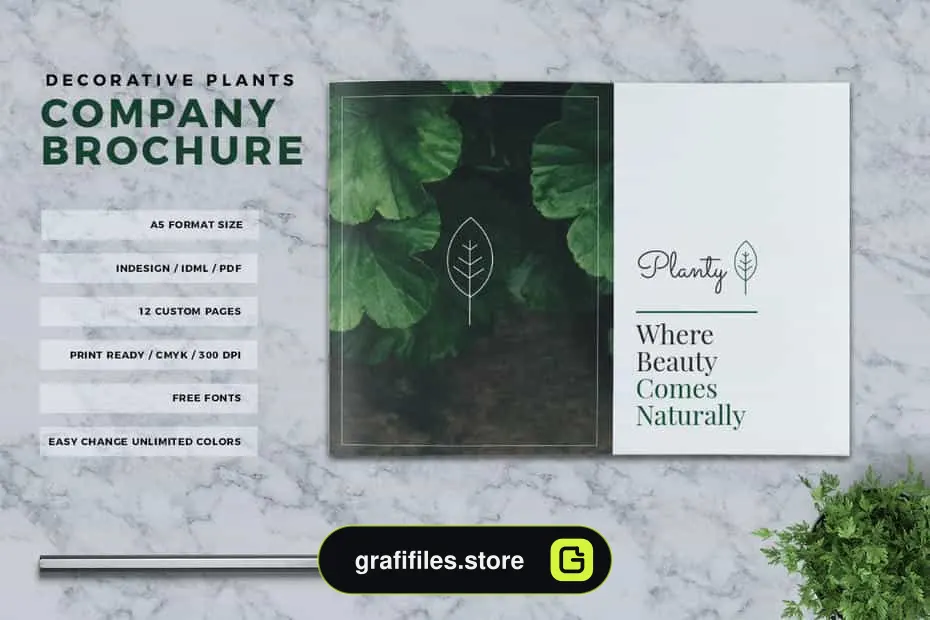 دانلود قالب ایندیزاین بروشور گیاهان زینتی Decorative Plants Brochure A5 - 1 قالب ایندیزاین بروشور گیاهان زینتی