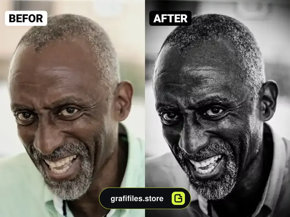 دانلود اکشن فتوشاپ افکت سیاه و سفید تصاویر با کنتراست بالا High Contrast Black & White Conversion - 6 اکشن فتوشاپ افکت سیاه و سفید تصاویر - 5