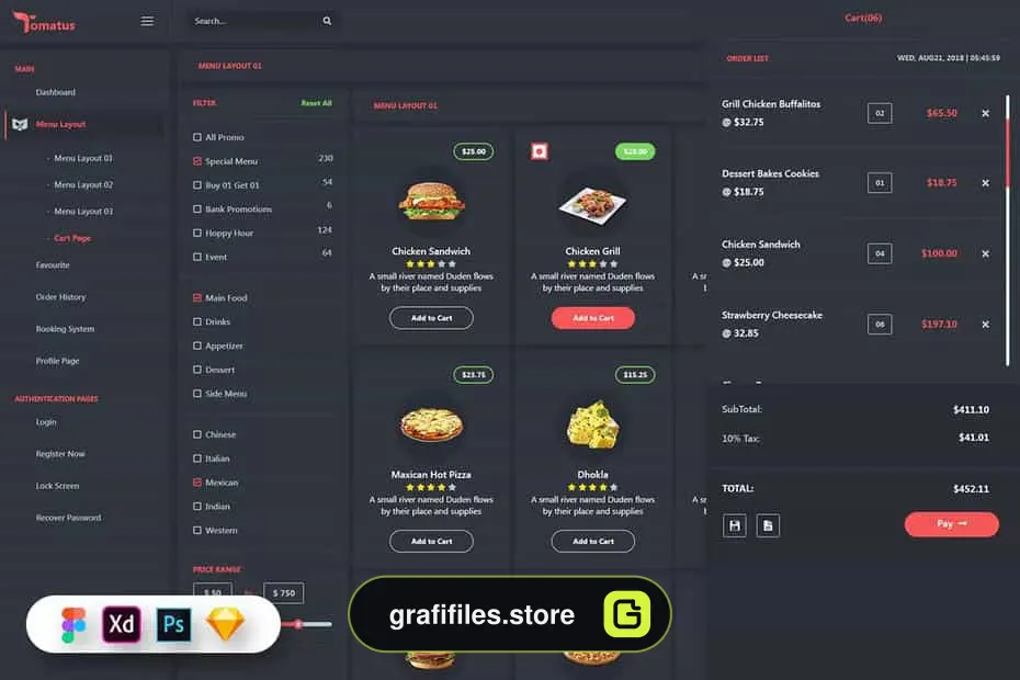 رابط کاربری داشبورد و کاربر وب سایت رستوران