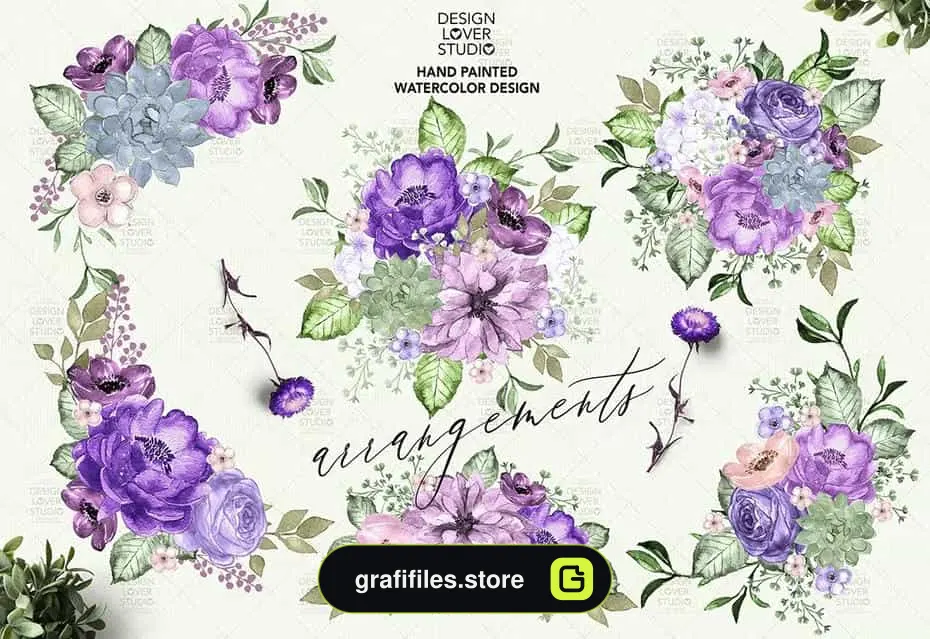 دانلود کلیپ آرت گل بنفش آبرنگی Ultra violet watercolor design - 4 کلیپ آرت گل بنفش آبرنگی - 3