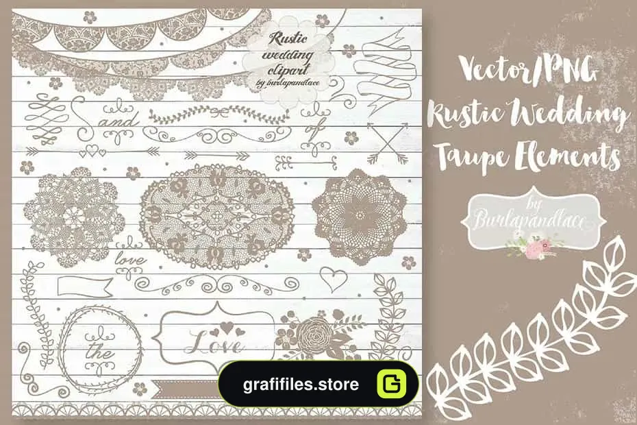 دانلود وکتور عناصر روستیک عروسی Vector/PNG Rustic Wedding Taupe Elements - 2 وکتور عناصر روستیک عروسی - 1