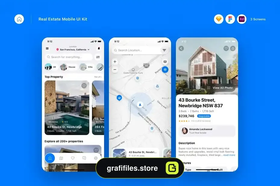 دانلود رابط کاربری اپلیکیشن مشاور املاک Real Estate Mobile UI Kit - 2 رابط کاربری اپلیکیشن مشاور املاک - 1