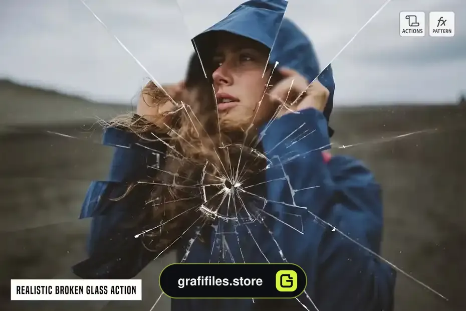 دانلود اکشن فتوشاپ ایجاد افکت شیشه شکسته بر روی تصاویر Realistic Broken Glass Action - 2 اکشن فتوشاپ ایجاد افکت شیشه شکسته - 1