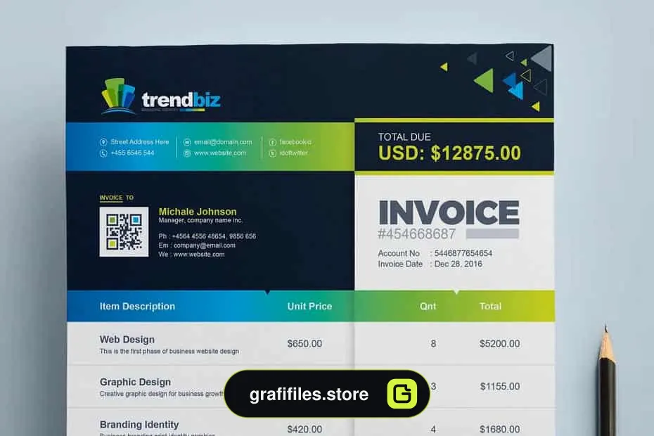 دانلود فایل لایه باز فاکتور Business Invoice Template - 1 فایل لایه باز فاکتور Business Invoice Template